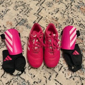 Adidas Kids Pink Cleats & Shin Guards
